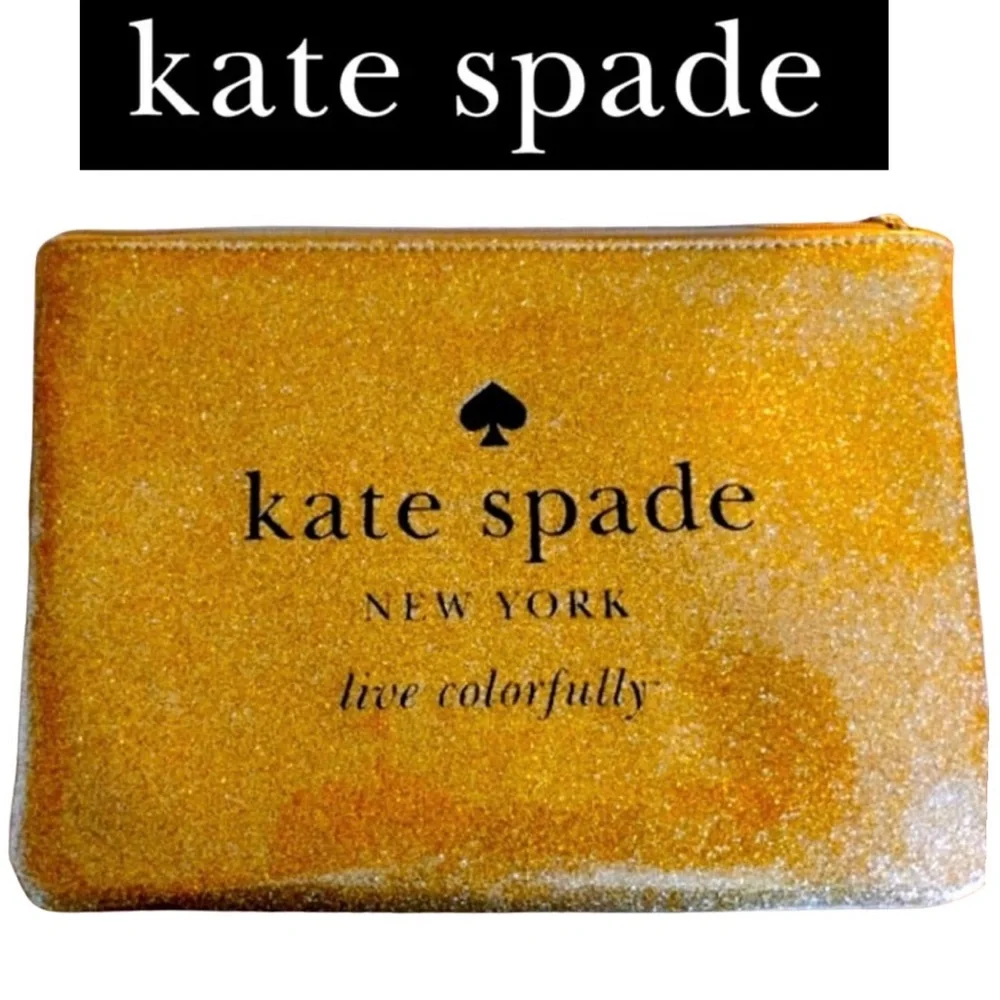 KATE SPADE Gold Glitter Pouch, EUC